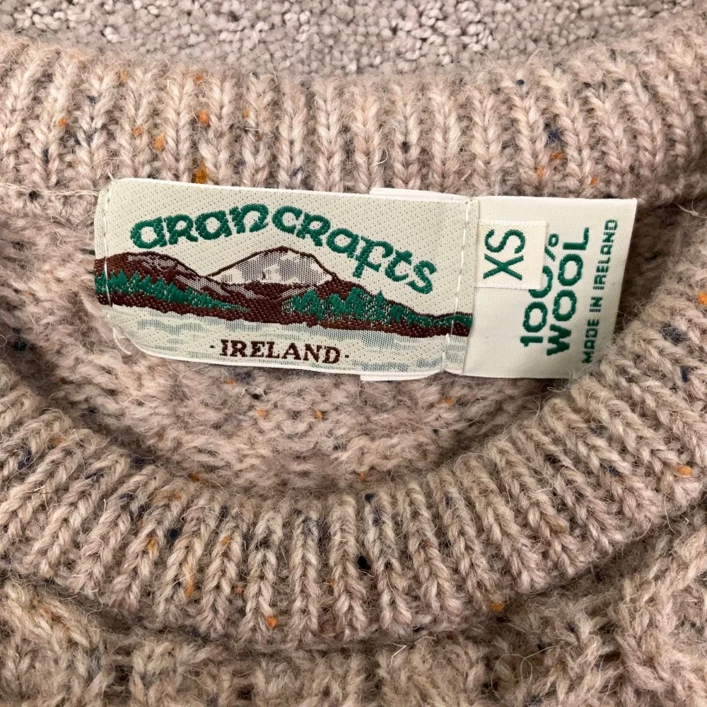 Aran Crafts‎ Ireland Sweater Womens XSmall Oatmeal Fleck Fisherman Donegal Wool